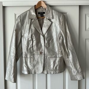 New York & Company Silver Metallic Leather Blazer Jacket 18